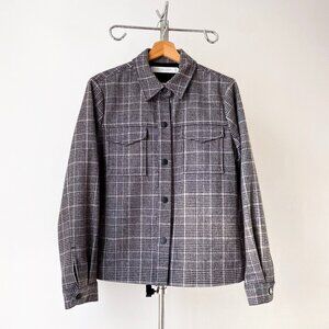 ❄️Modern Dark Gray Prince of Wales Plaid Wool Boxy Shaket Jacket